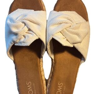 Toms Abby Platform Slide Knotted Sandals White Open Toe Shoes Women's 9